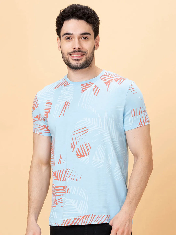 Light Blue Regular Fit Round Neck Men's T-Shirt by Being Human Clothing
