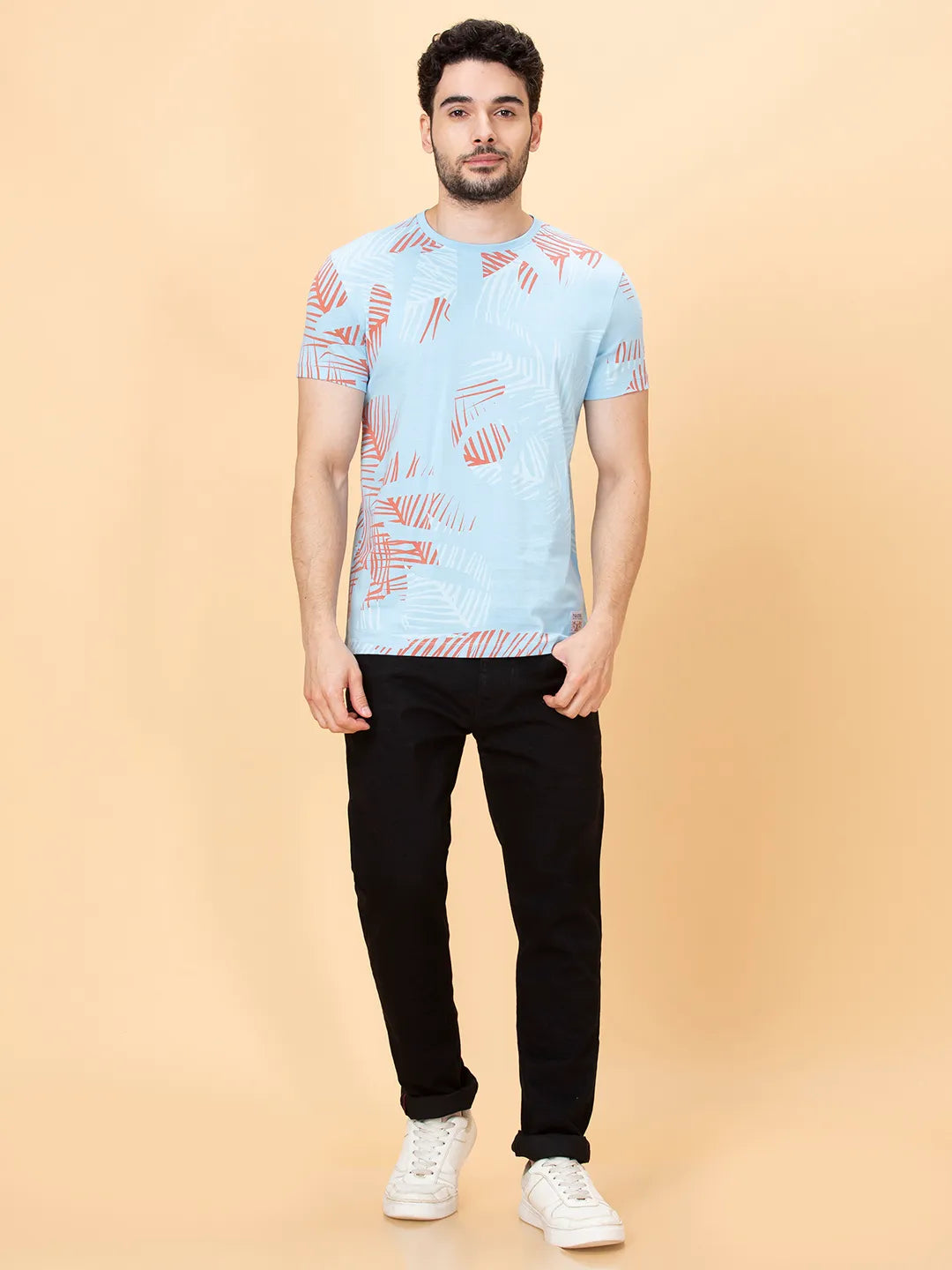 Light Blue Regular Fit Round Neck Men's T-Shirt by Being Human Clothing