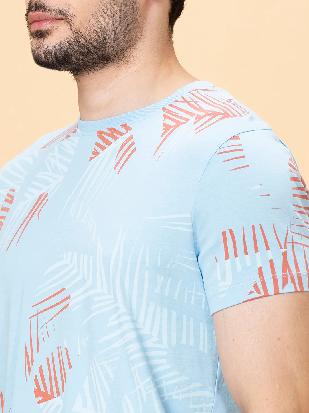 Light Blue Regular Fit Round Neck Men's T-Shirt by Being Human Clothing