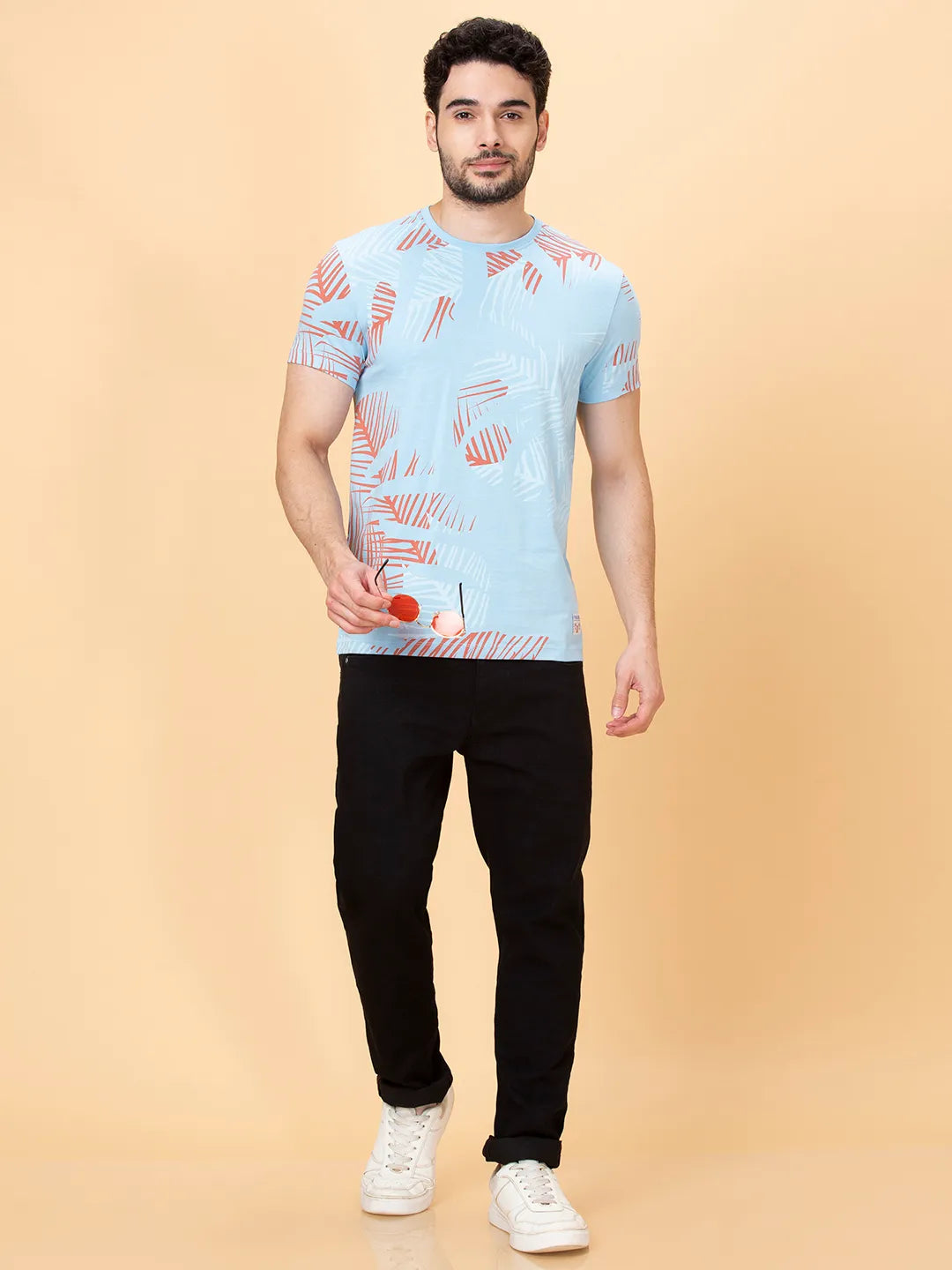 Light Blue Regular Fit Round Neck Men's T-Shirt by Being Human Clothing