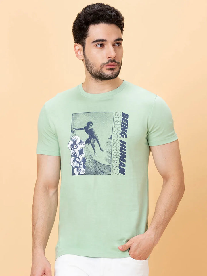 Green Foam Regular Fit Round Neck Men's T-Shirt by Being Human Clothing