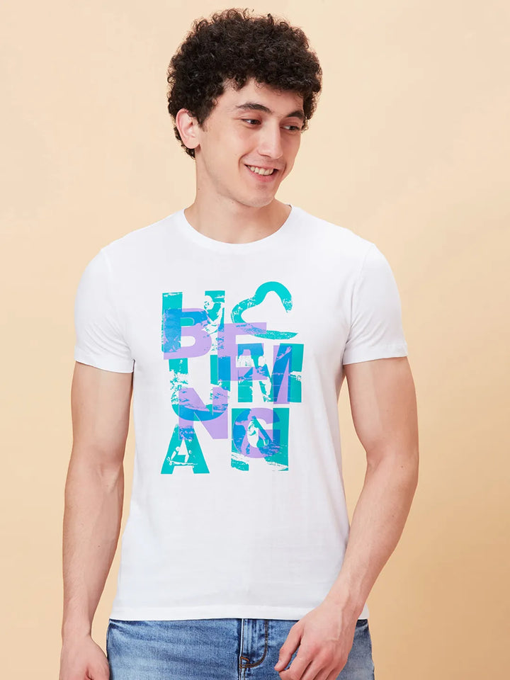 White Slim Fit Round Neck Men's T-Shirt by Being Human Clothing