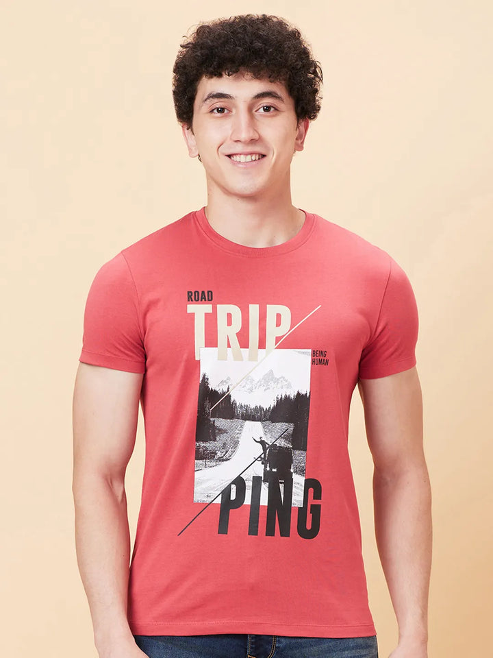 Mineral Red Regular Fit Round Neck Men's T-Shirt by Being Human Clothing