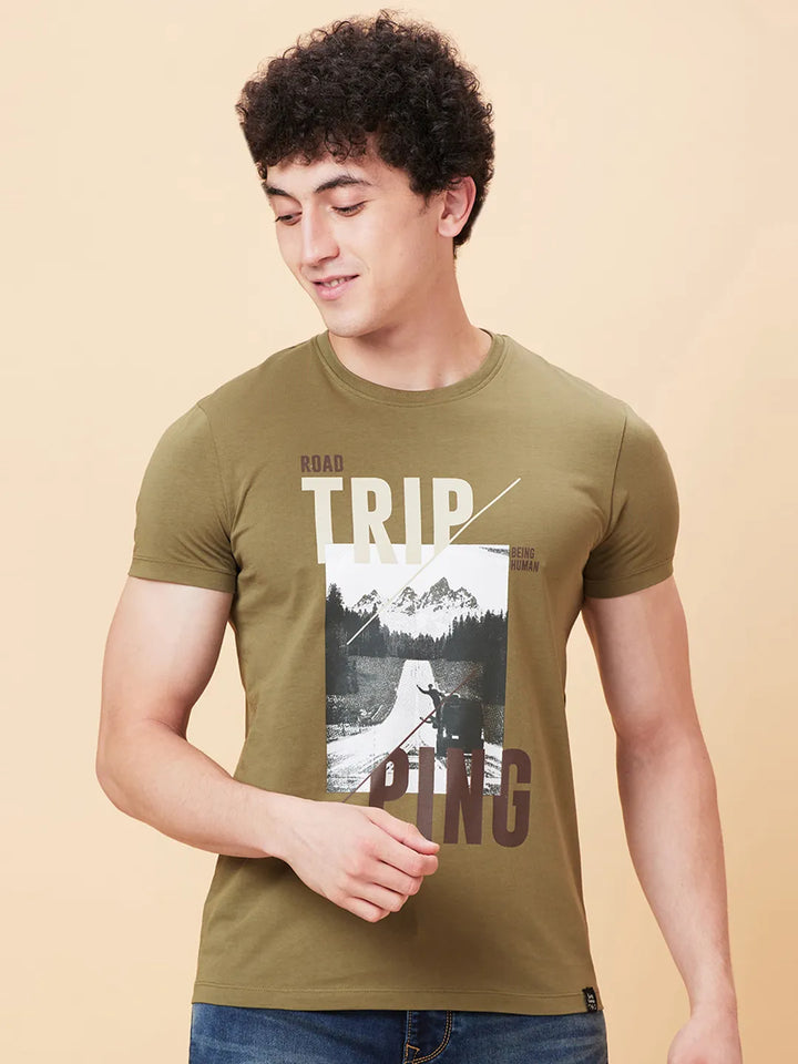 Olive Regular Fit Round Neck Men's T-Shirt by Being Human Clothing