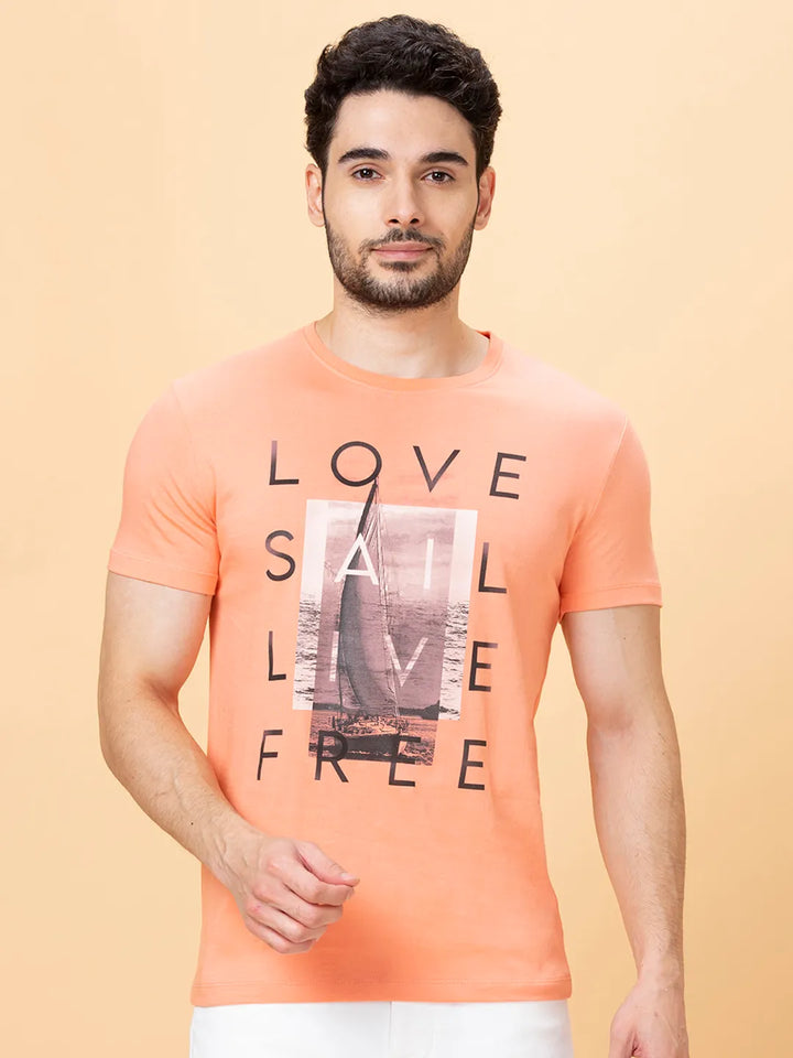 Coral Slim Fit Round Neck Men's T-Shirt by Being Human Clothing