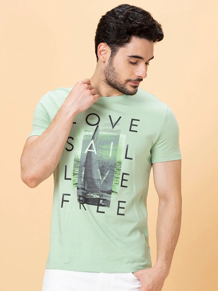 Green Foam Slim Fit Round Neck Men's T-Shirt by Being Human Clothing