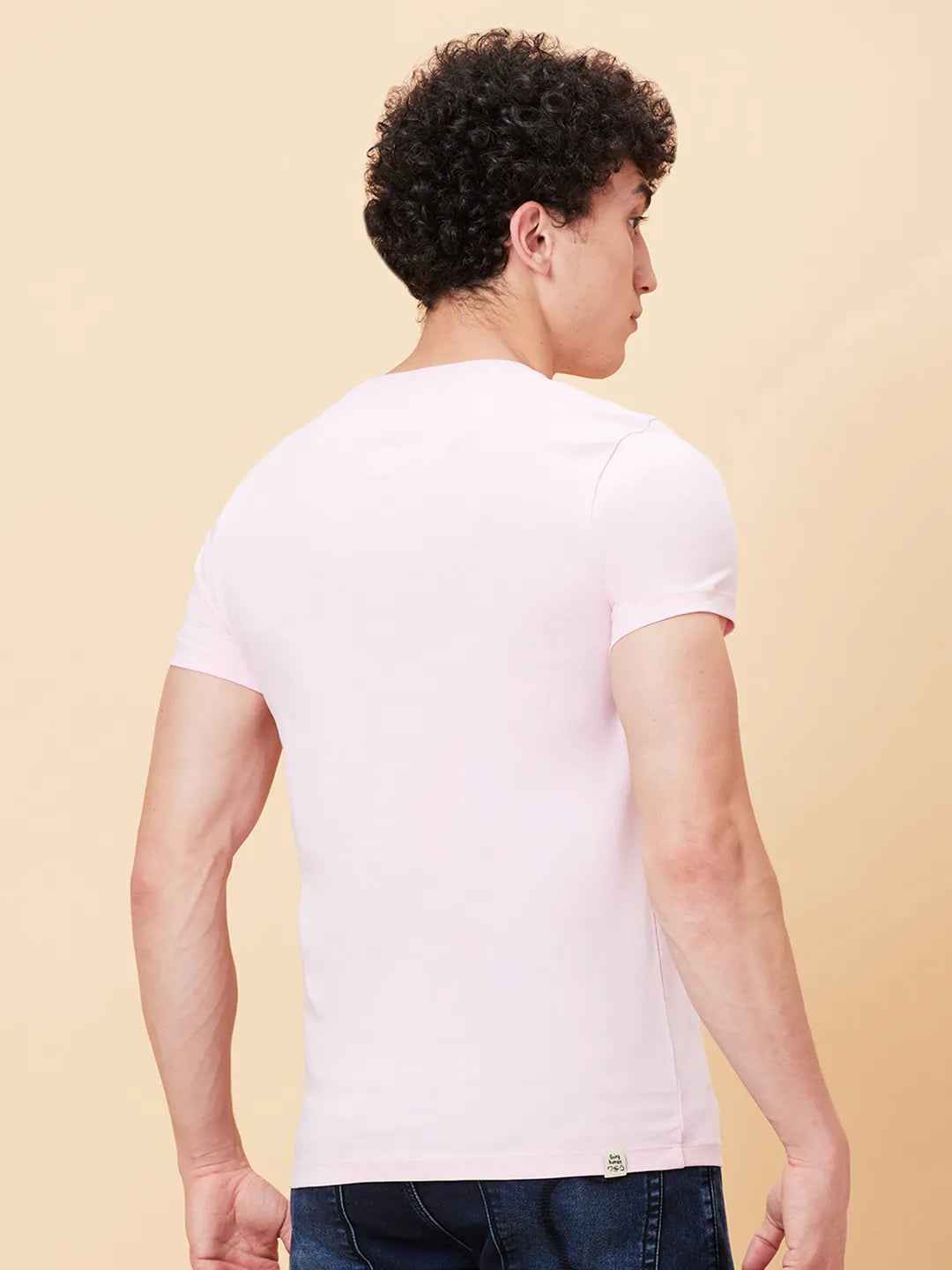 Powder Pink Regular Fit Round Neck Men's T-Shirt by Being Human Clothing