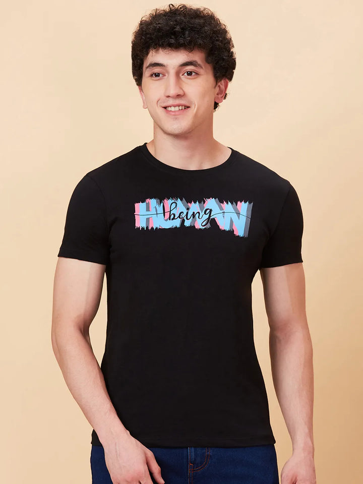 Black Regular Fit Round Neck Men's T-Shirt by Being Human Clothing