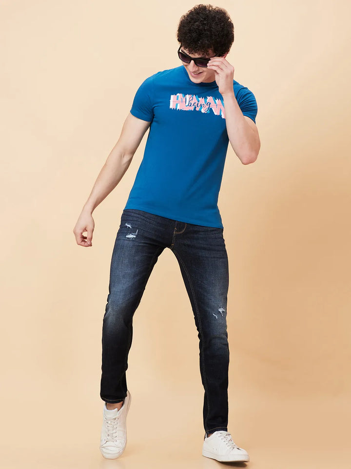 Deep Ocean Regular Fit Round Neck Men's T-Shirt by Being Human Clothing