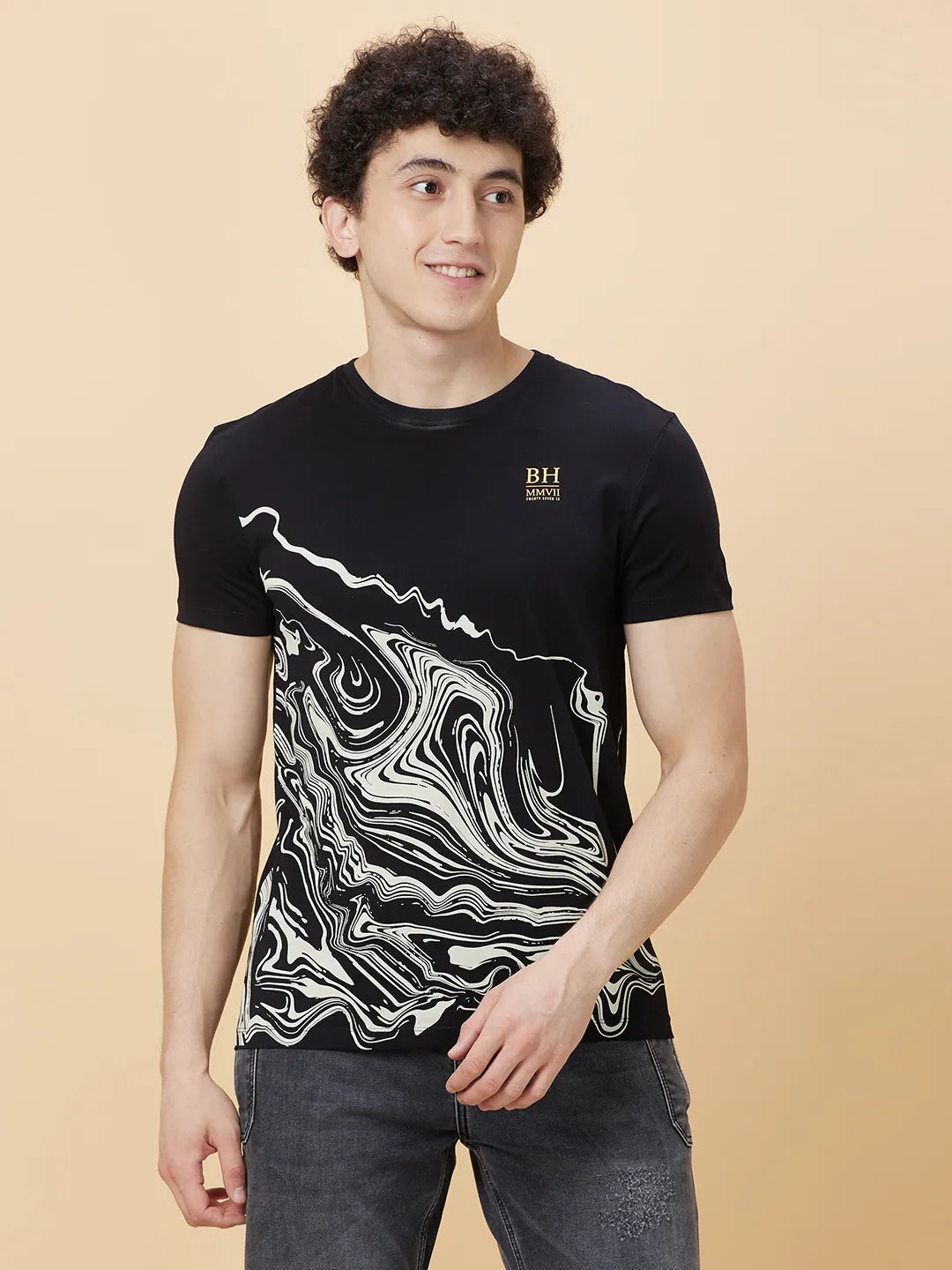 Black Regular Fit Round Neck Men's T-Shirt by Being Human Clothing