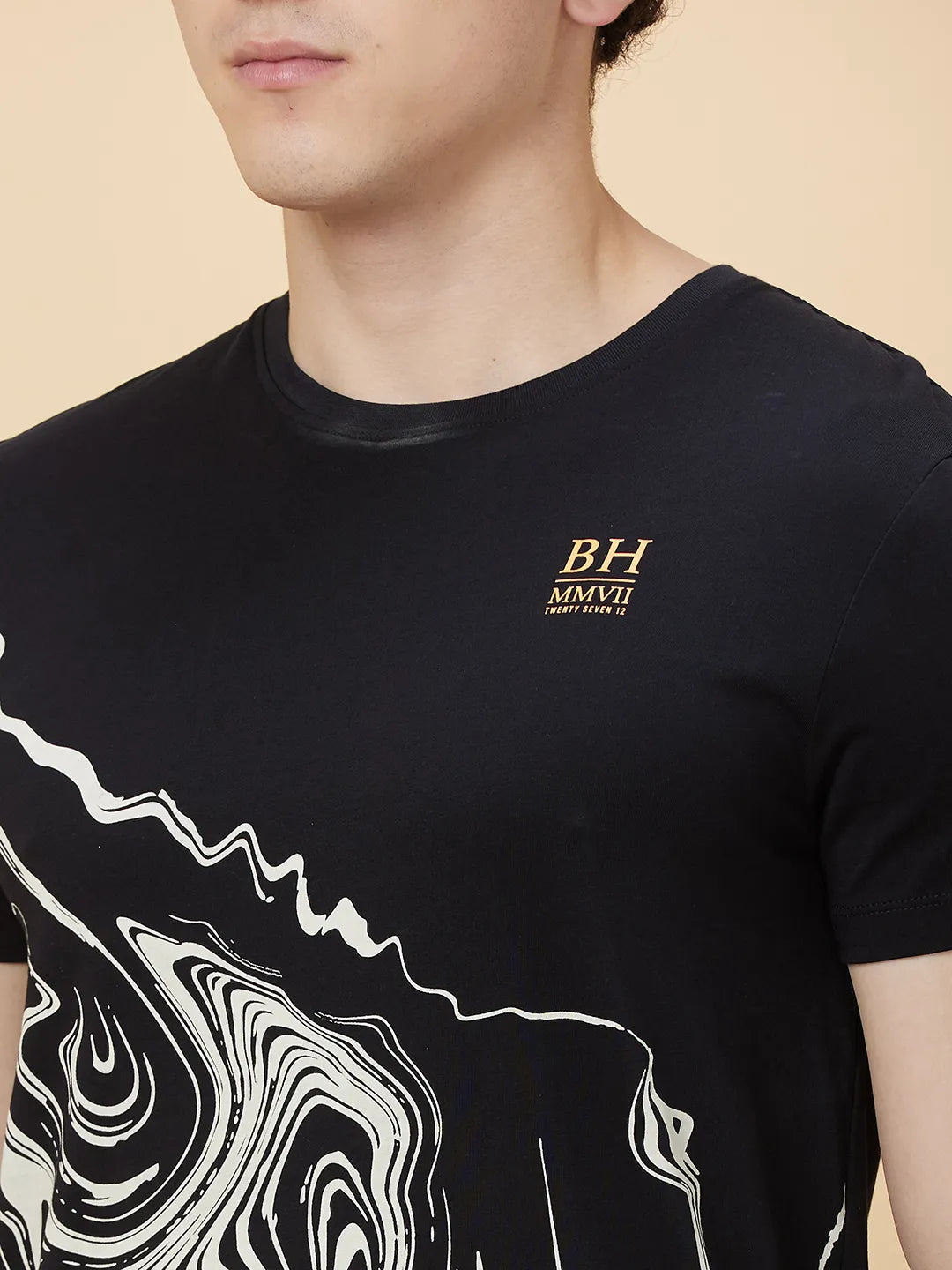 Black Regular Fit Round Neck Men's T-Shirt by Being Human Clothing