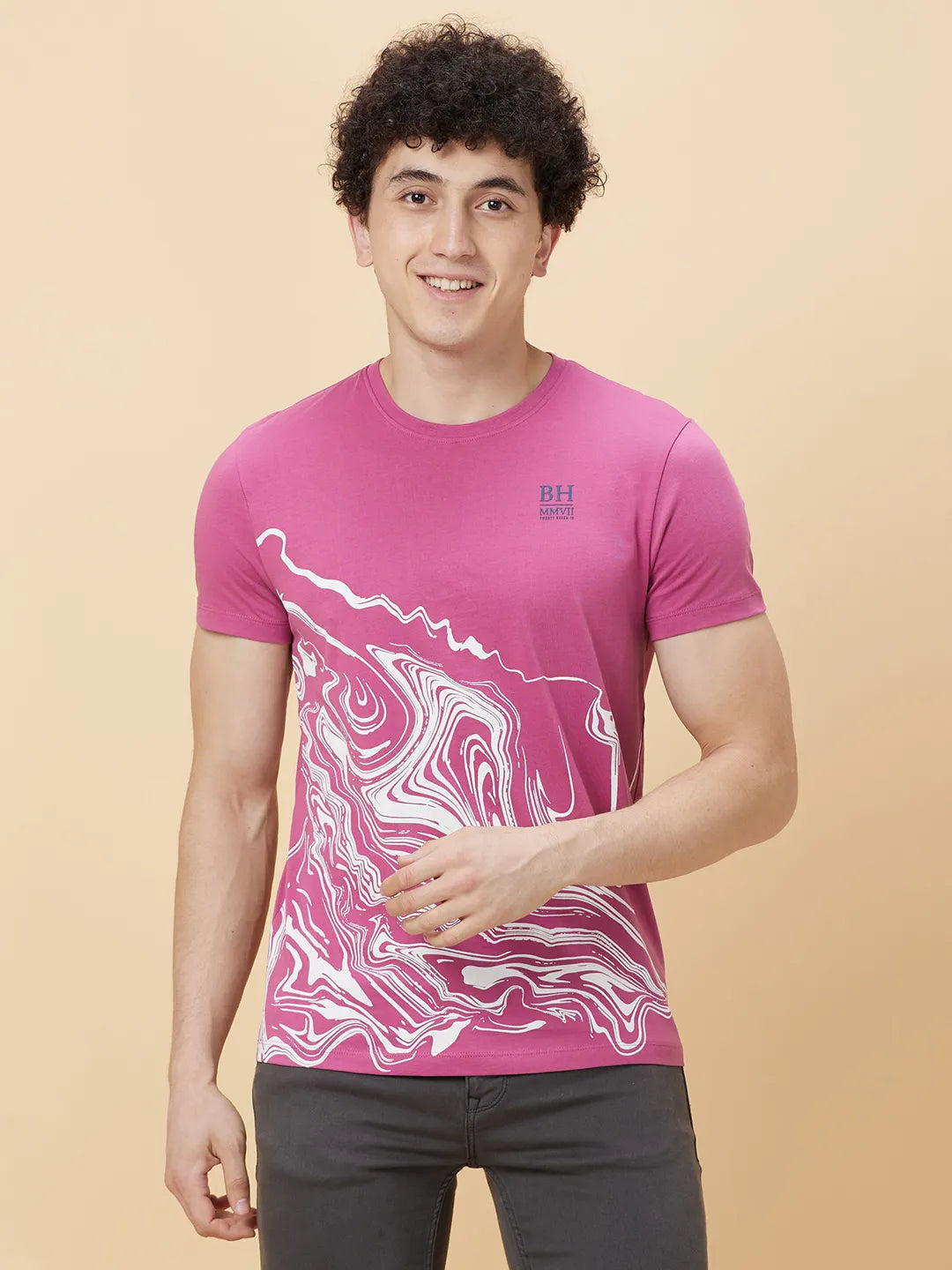 Mauve Haze Regular Fit Round Neck Men's T-Shirt by Being Human Clothing
