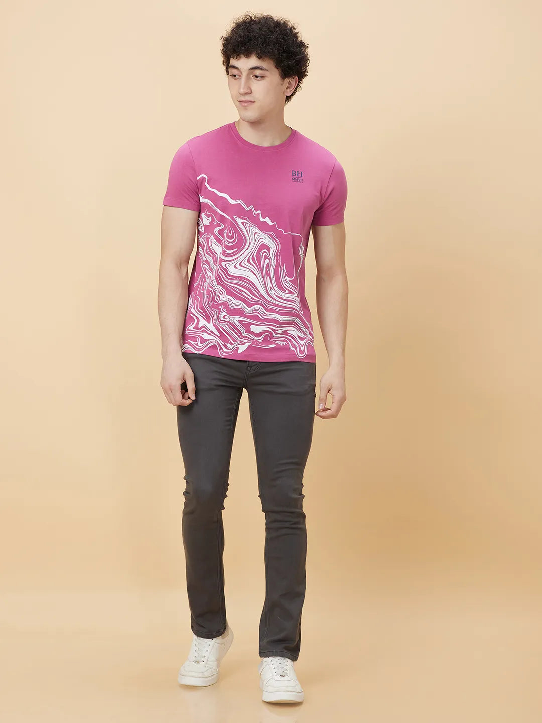 Mauve Haze Regular Fit Round Neck Men's T-Shirt by Being Human Clothing