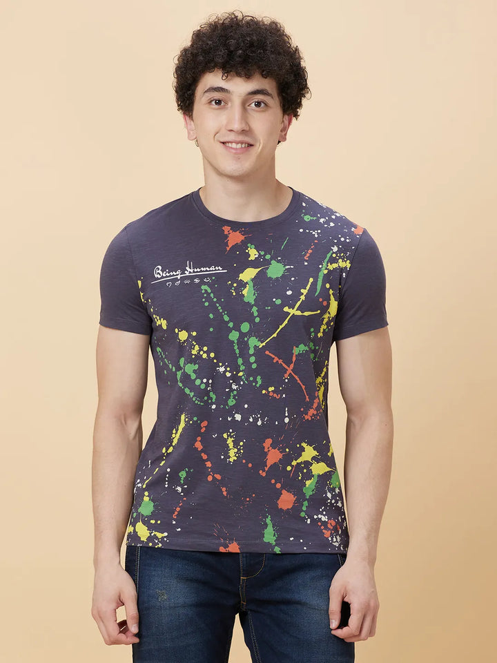Charcoal Regular Fit Round Neck Men's T-Shirt by Being Human Clothing