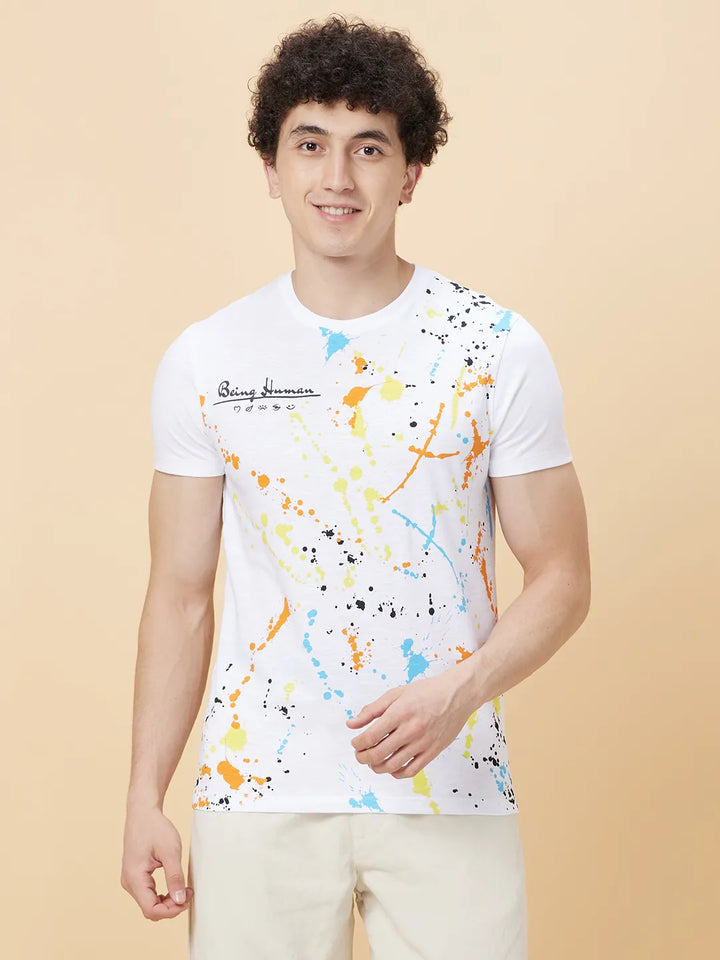 White Regular Fit Round Neck Men's T-Shirt by Being Human Clothing