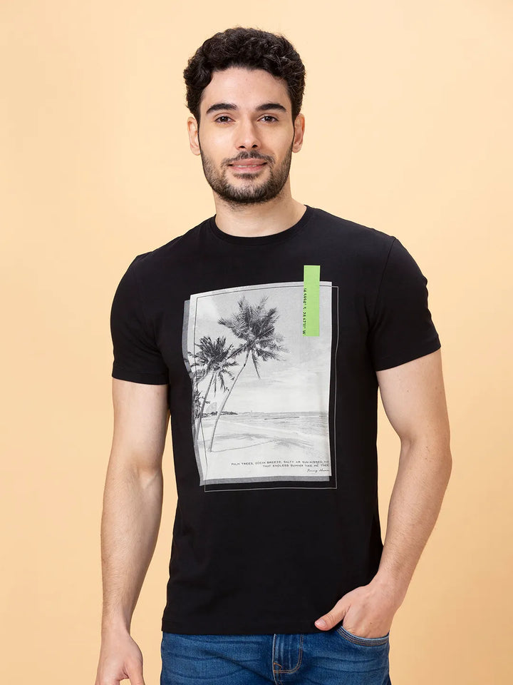 Black Regular Fit Men's Short Sleeves T-Shirt by Being Human Clothing