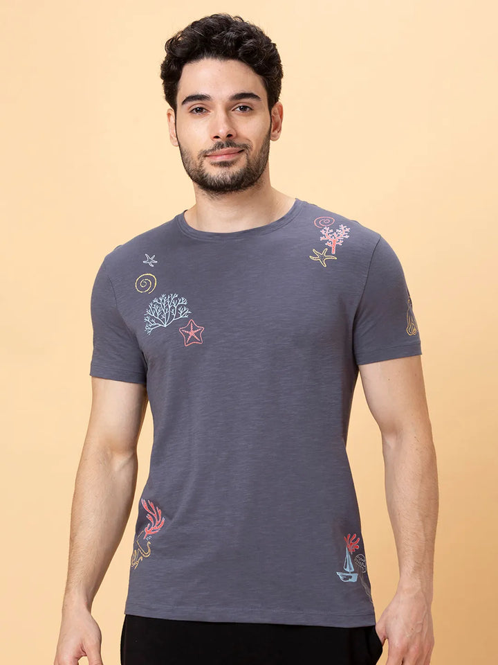 Charcoal Regular Fit Round Neck Men's T-Shirt by Being Human Clothing
