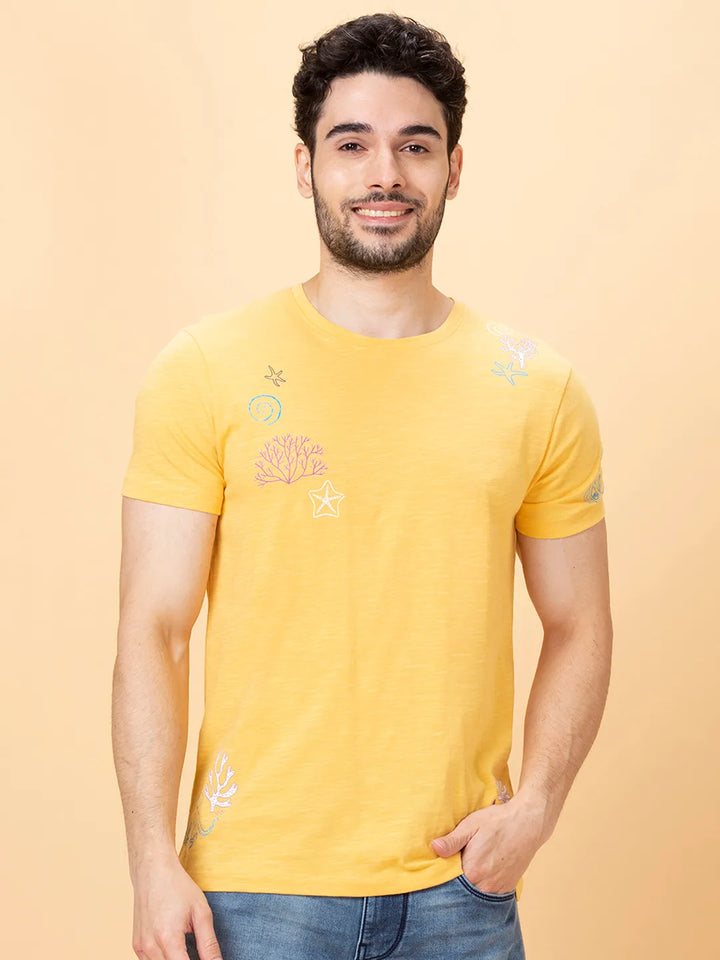 Yellow Regular Fit Round Neck Men's T-Shirt by Being Human Clothing