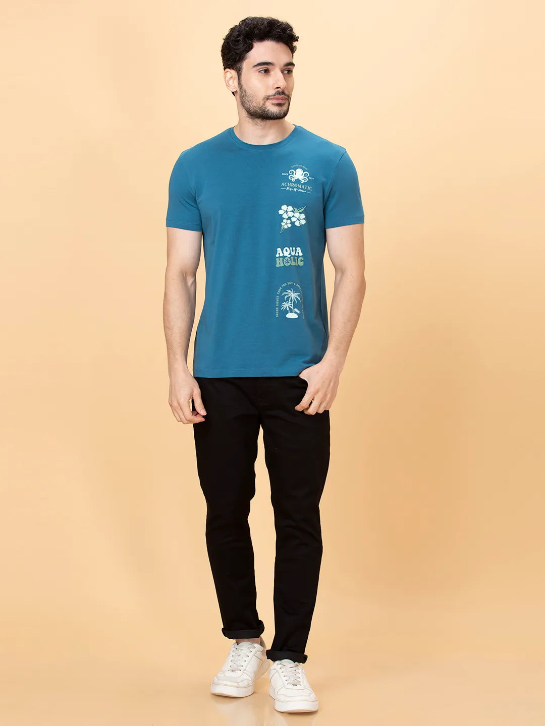 Deep Ocean Regular Fit Round Neck Men's T-Shirt by Being Human Clothing
