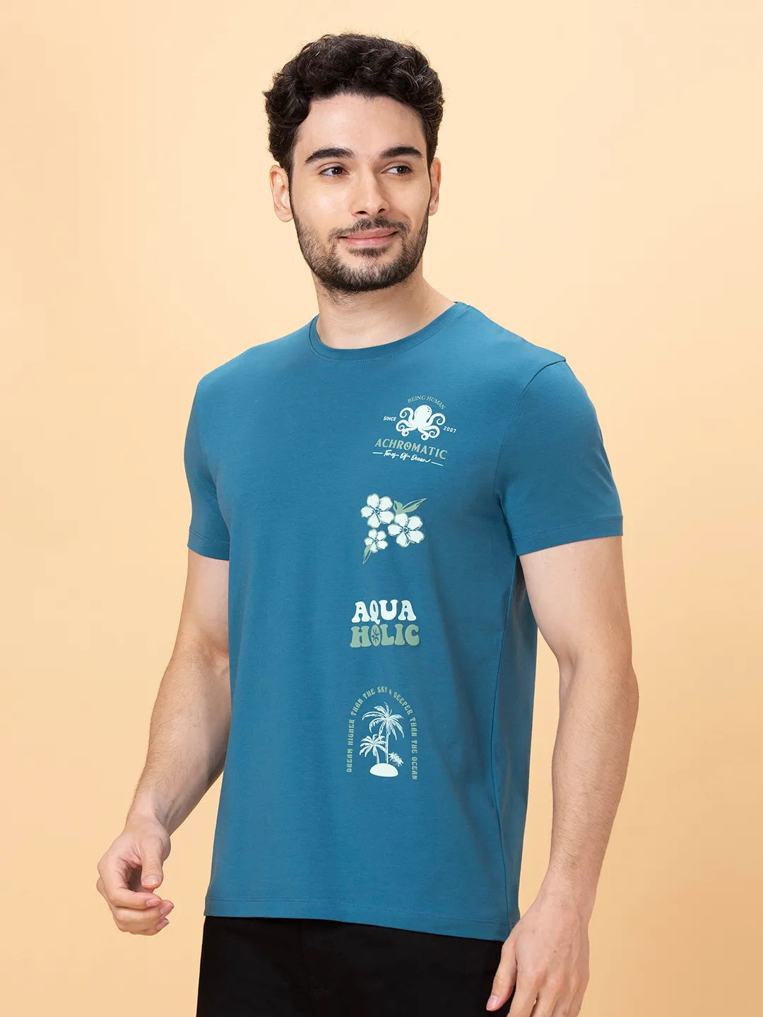 Deep Ocean Regular Fit Round Neck Men's T-Shirt by Being Human Clothing