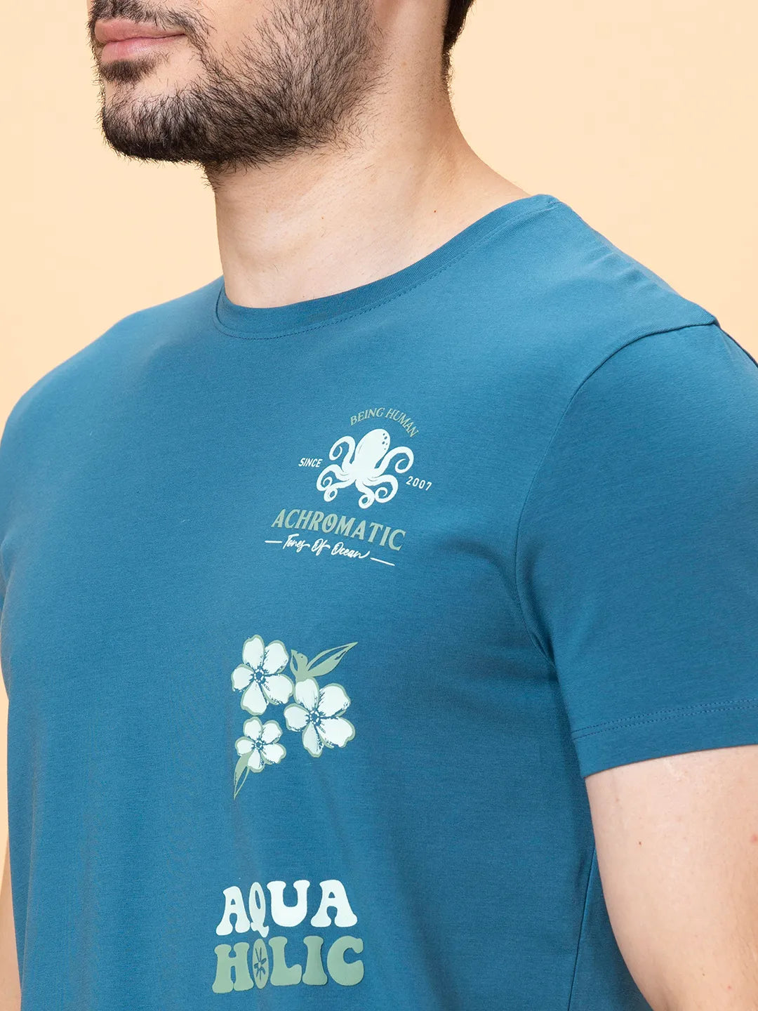 Deep Ocean Regular Fit Round Neck Men's T-Shirt by Being Human Clothing