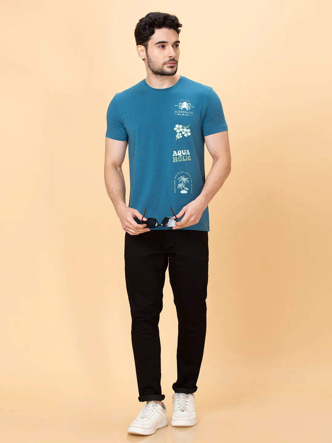 Deep Ocean Regular Fit Round Neck Men's T-Shirt by Being Human Clothing