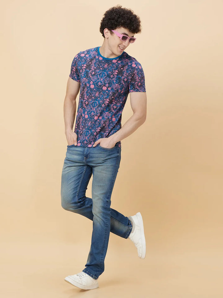 Deep Ocean Regular Fit Round Neck Men's T-Shirt by Being Human Clothing