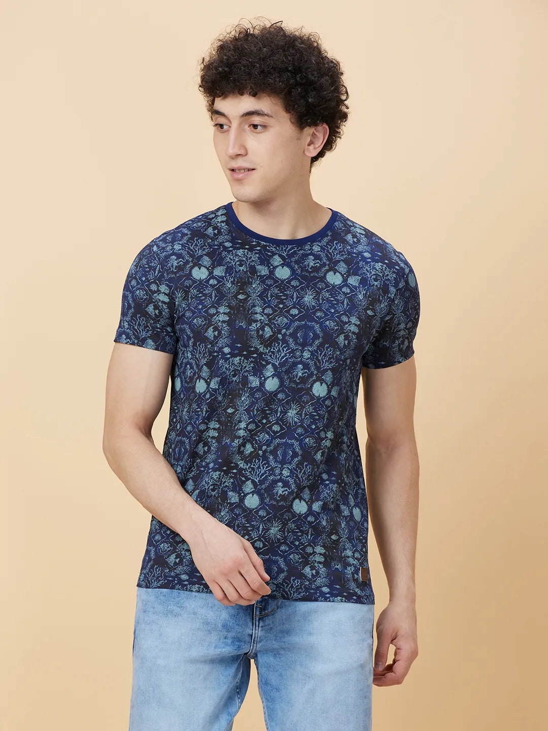 Navy Regular Fit Round Neck Men's T-Shirt by Being Human Clothing