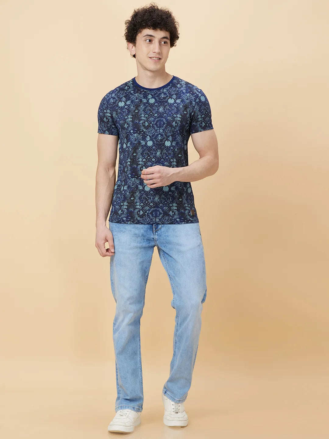 Navy Regular Fit Round Neck Men's T-Shirt by Being Human Clothing