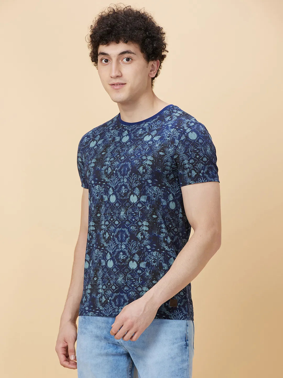 Navy Regular Fit Round Neck Men's T-Shirt by Being Human Clothing