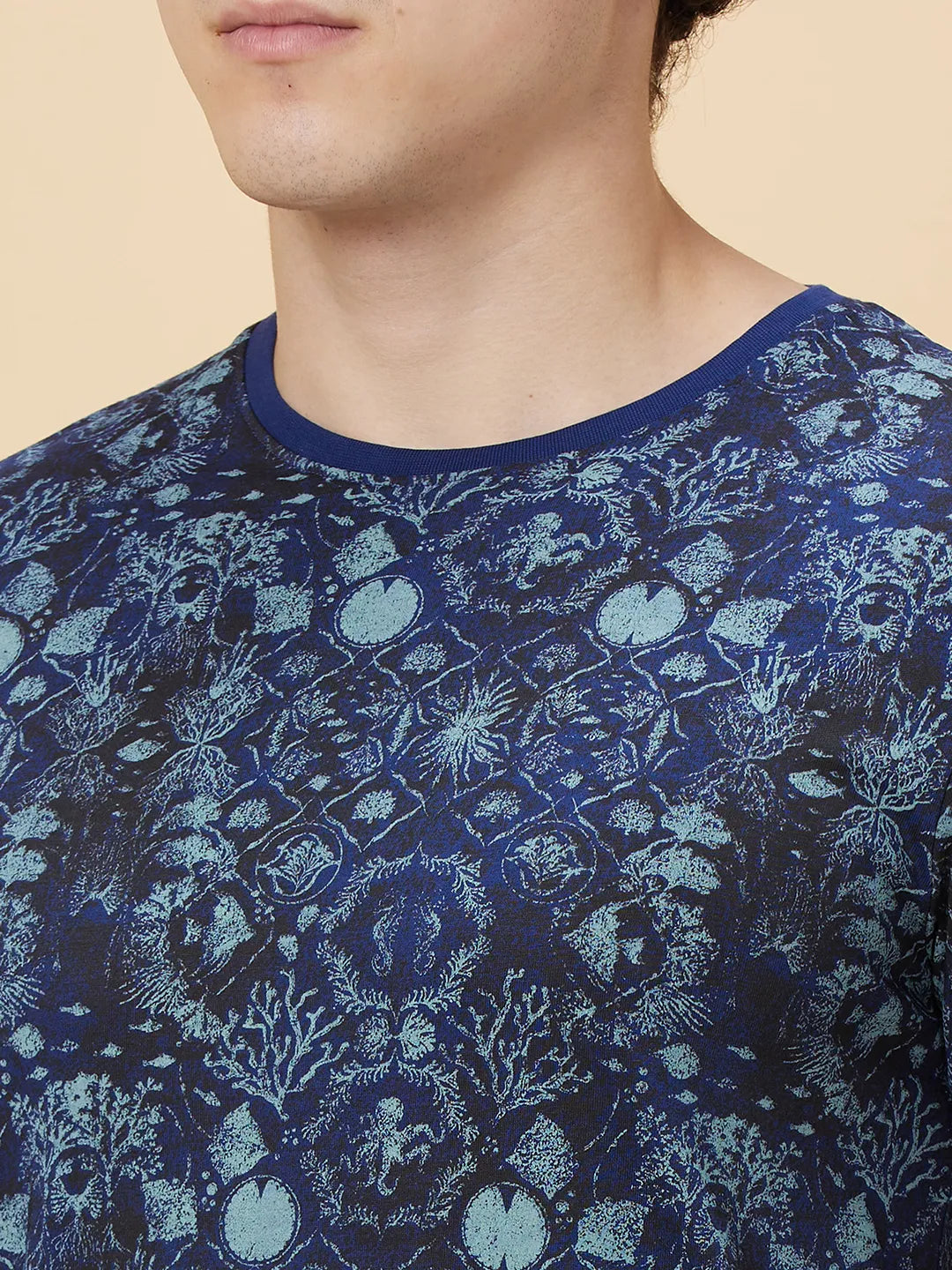 Navy Regular Fit Round Neck Men's T-Shirt by Being Human Clothing