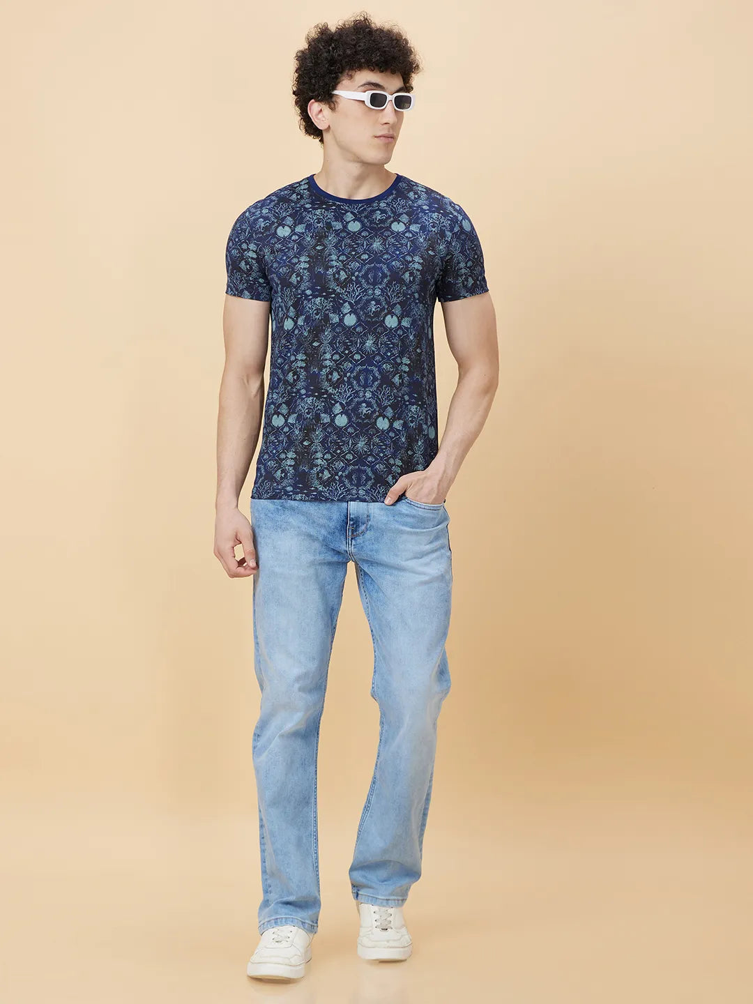 Navy Regular Fit Round Neck Men's T-Shirt by Being Human Clothing