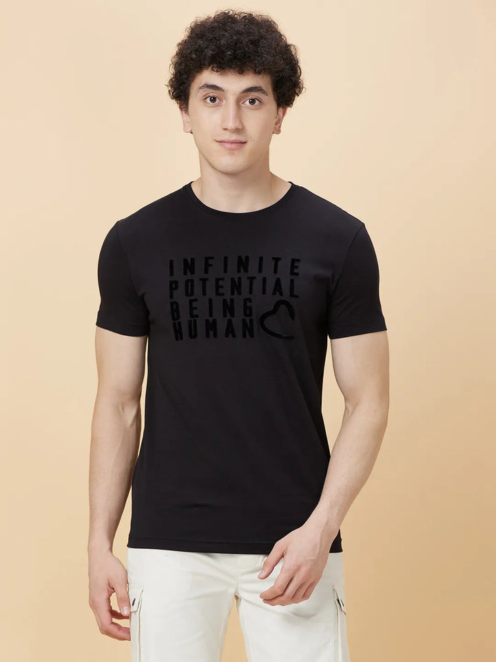 Black Regular Fit Round Neck Men's T-Shirt by Being Human Clothing