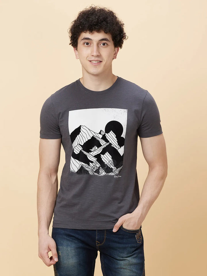 Charcoal Regular Fit Round Neck Men's T-Shirt by Being Human Clothing