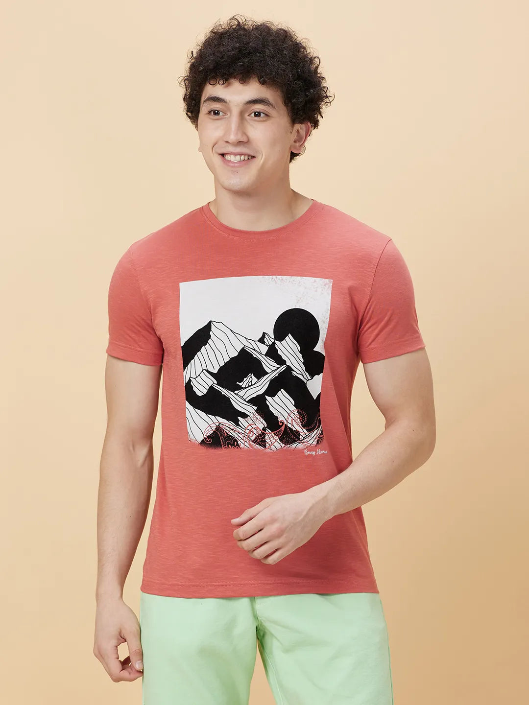 Mineral Red Regular Fit Round Neck Mens' T-Shirt by Being Human Clothing