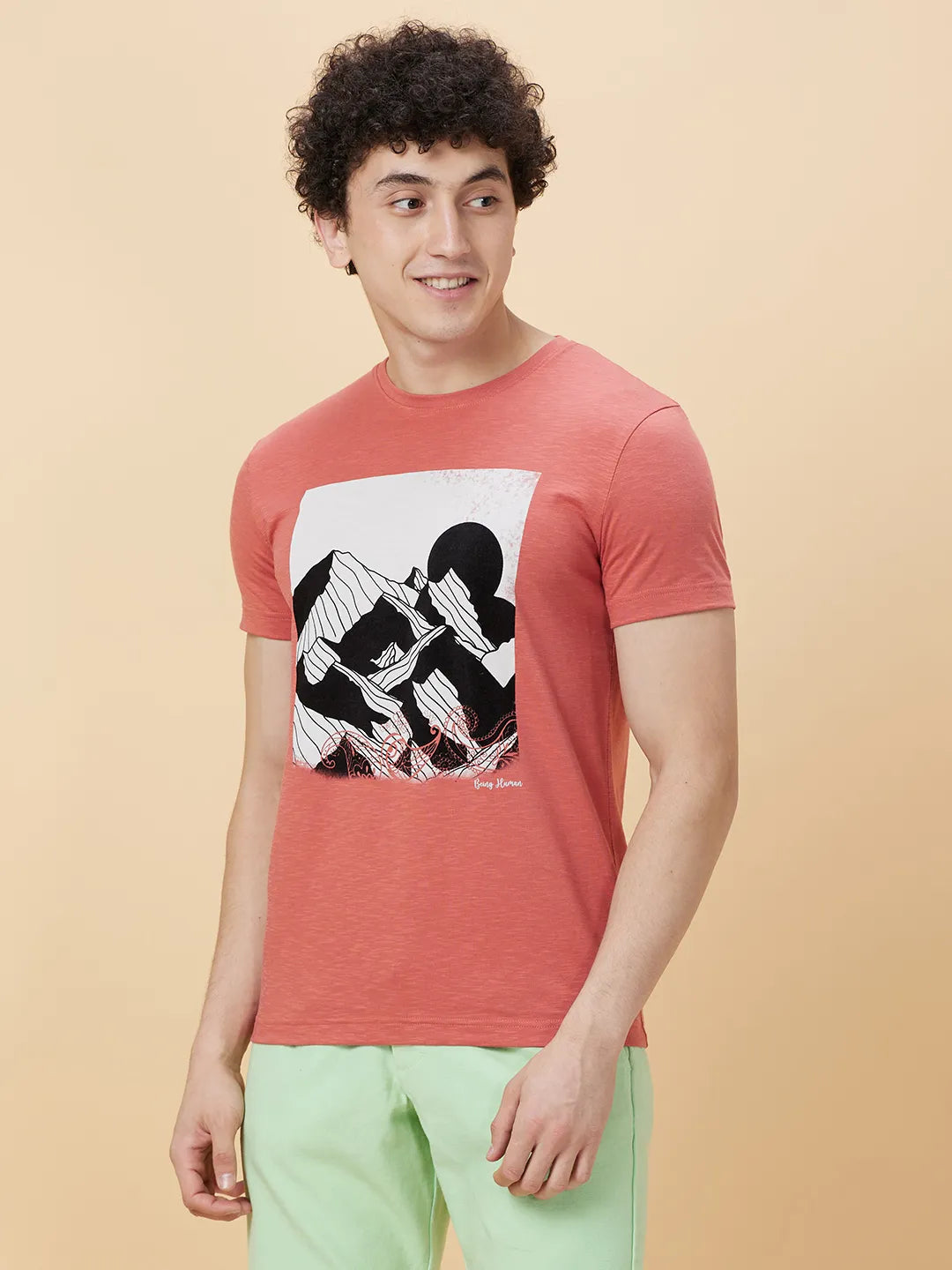 Mineral Red Regular Fit Round Neck Mens' T-Shirt by Being Human Clothing