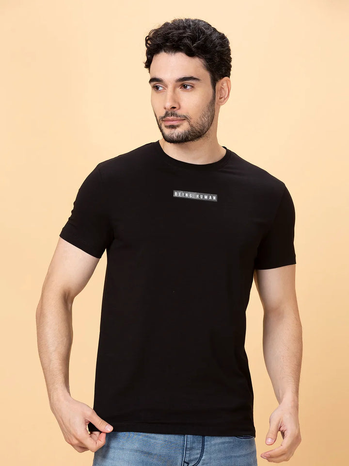 Black Regular Fit Round Neck Men's T-Shirt by Being Human Clothing