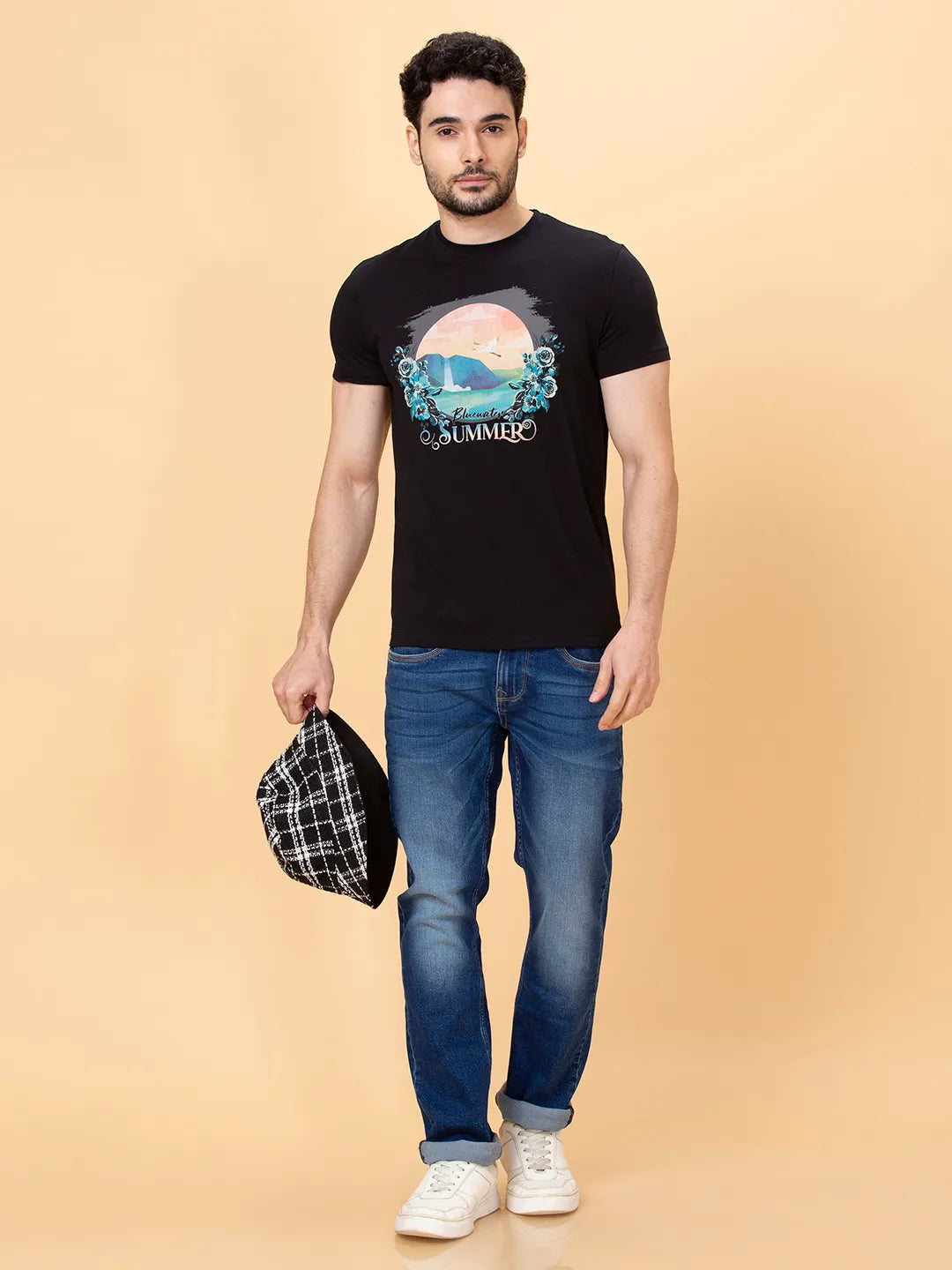 Black Regular Fit Round Neck Men's T-Shirt by Being Human Clothing