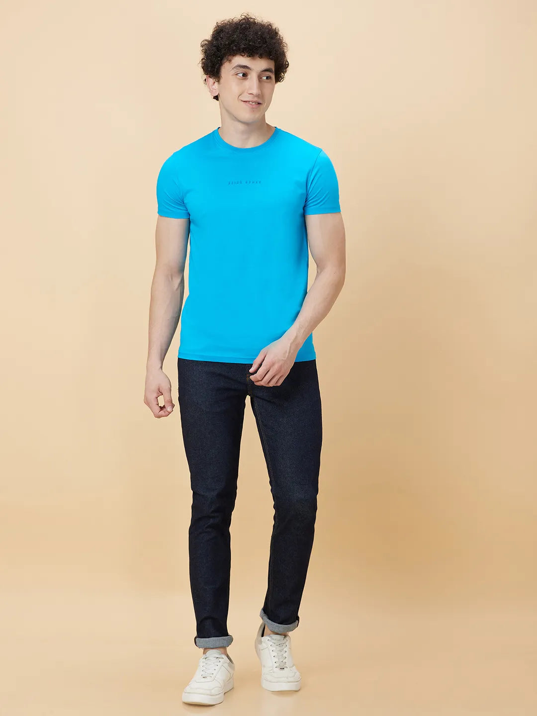 Vivid Blue Regular Fit Round Neck Men's T-Shirt by Being Human Clothing