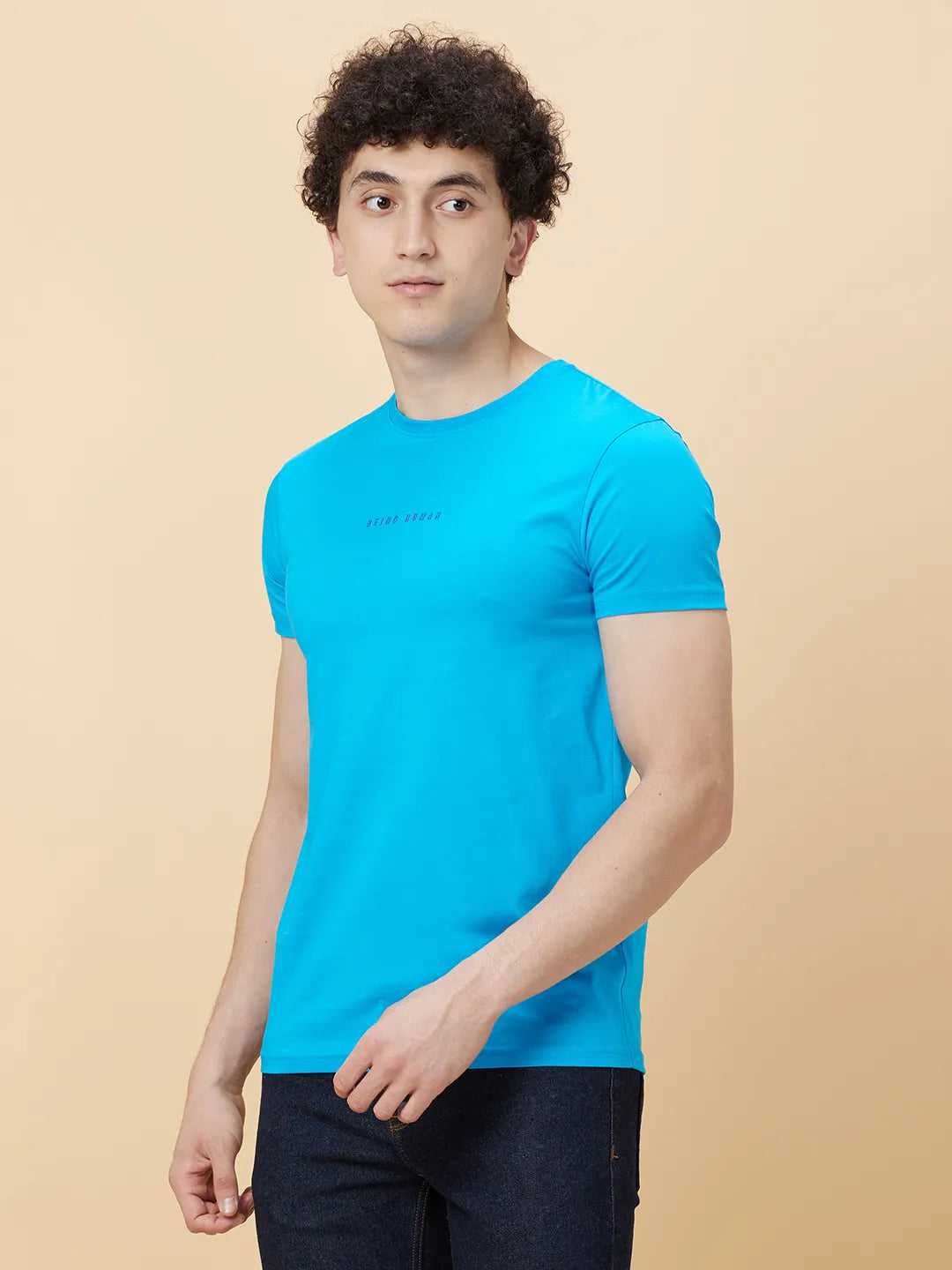 Vivid Blue Regular Fit Round Neck Men's T-Shirt by Being Human Clothing