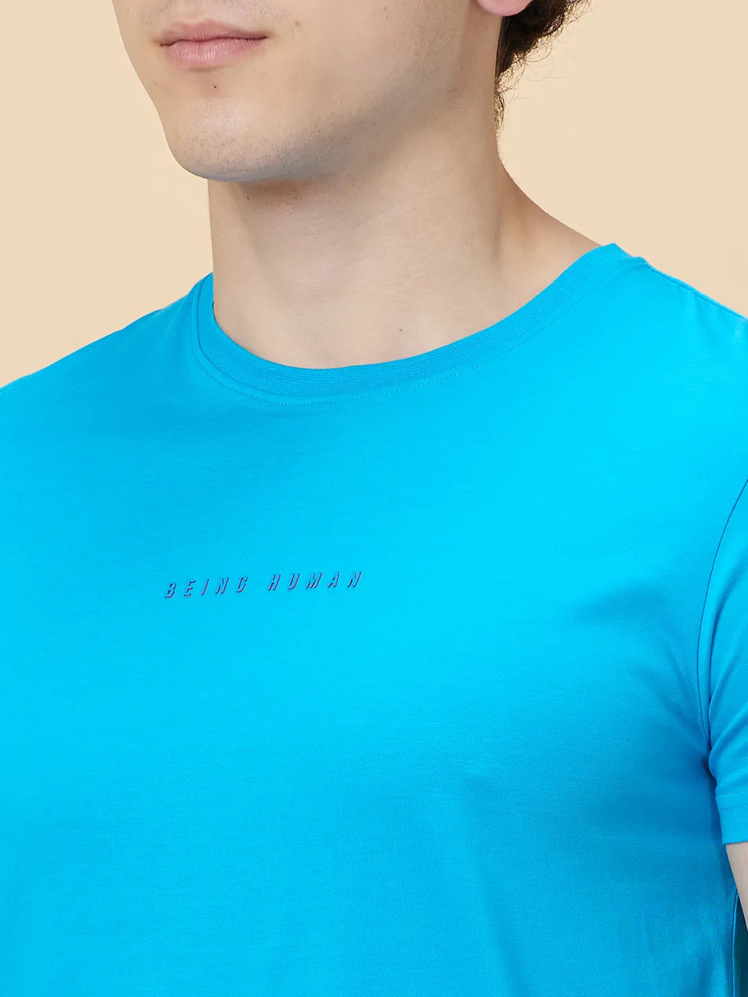 Vivid Blue Regular Fit Round Neck Men's T-Shirt by Being Human Clothing