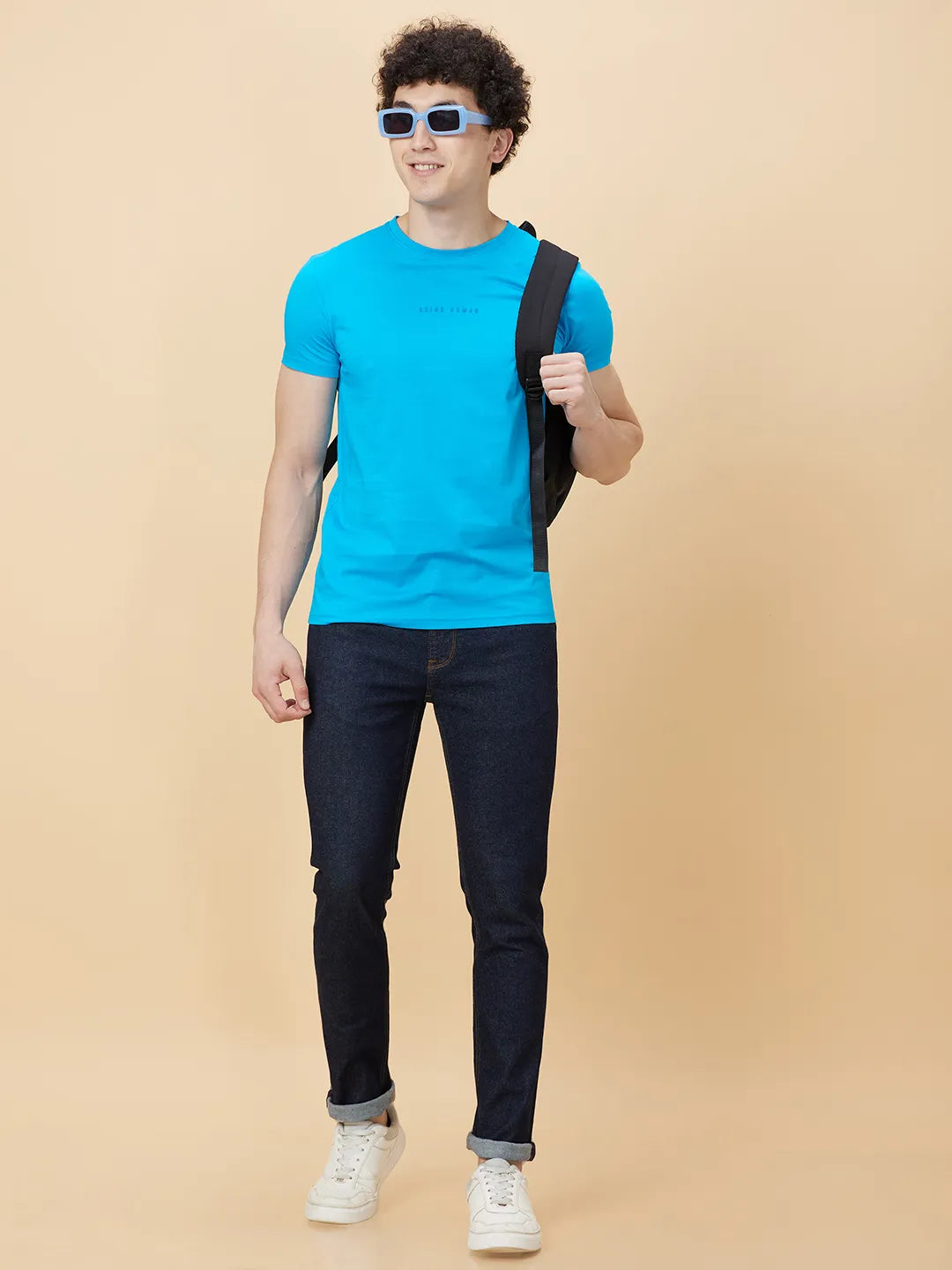 Vivid Blue Regular Fit Round Neck Men's T-Shirt by Being Human Clothing