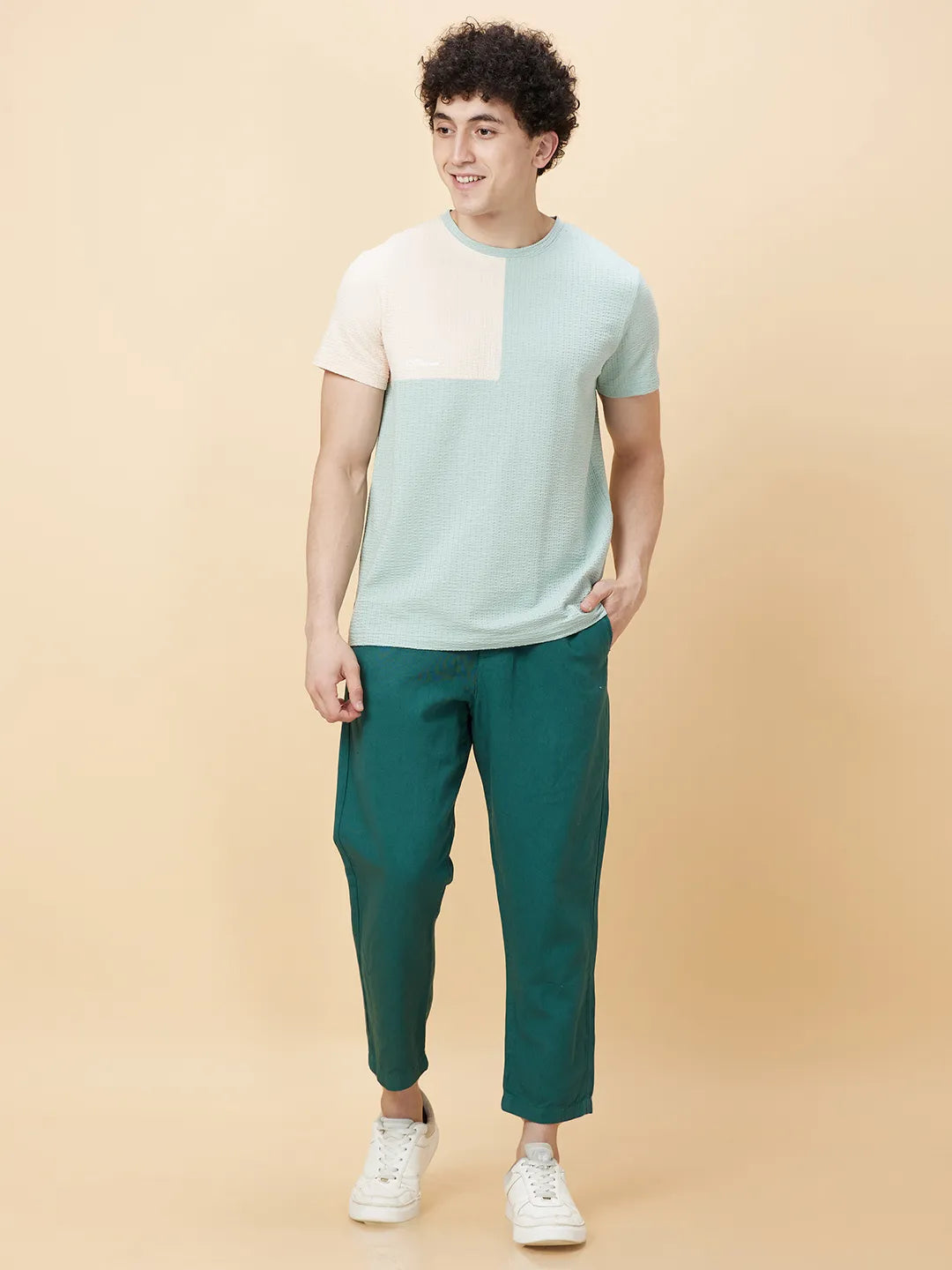 Green Regular Fit Round Neck Men's T-Shirt by Being Human Clothing