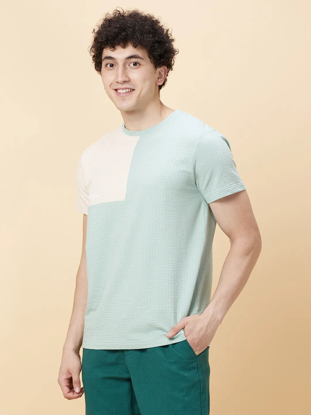 Green Regular Fit Round Neck Men's T-Shirt by Being Human Clothing