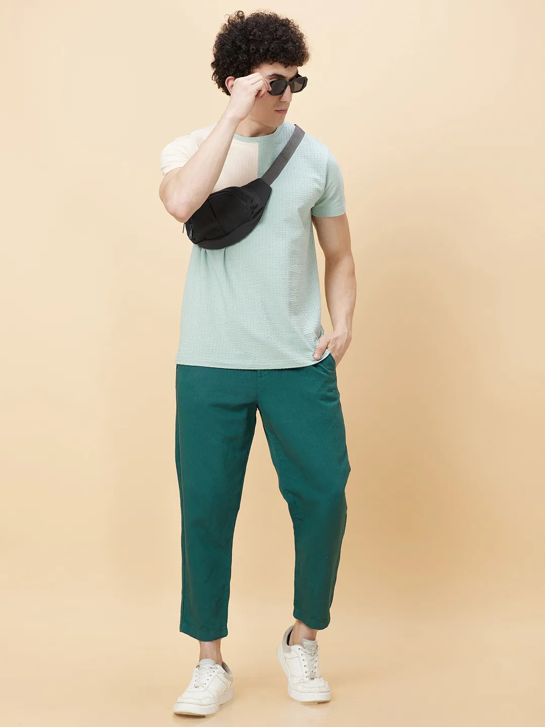 Green Regular Fit Round Neck Men's T-Shirt by Being Human Clothing