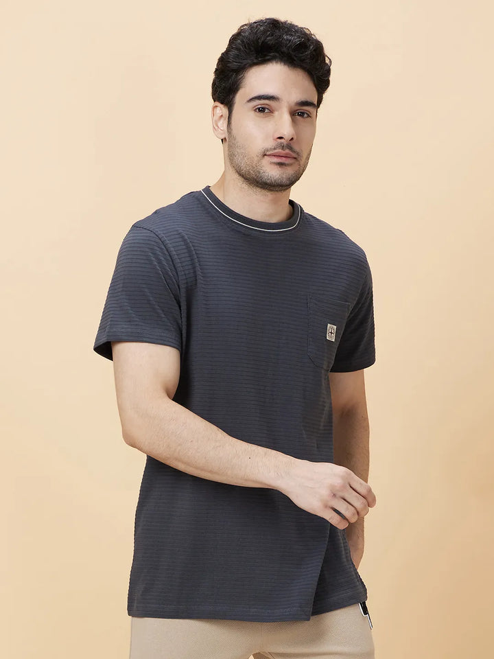 Grey Regular Fit Round Neck Men's T-Shirt by Being Human Clothing