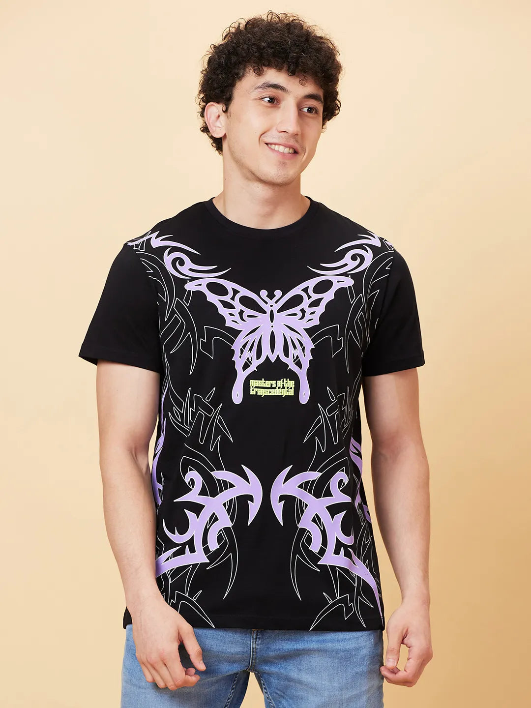 Jet Black Regular Fit Round Neck Men's T-Shirt by Being Human Clothing