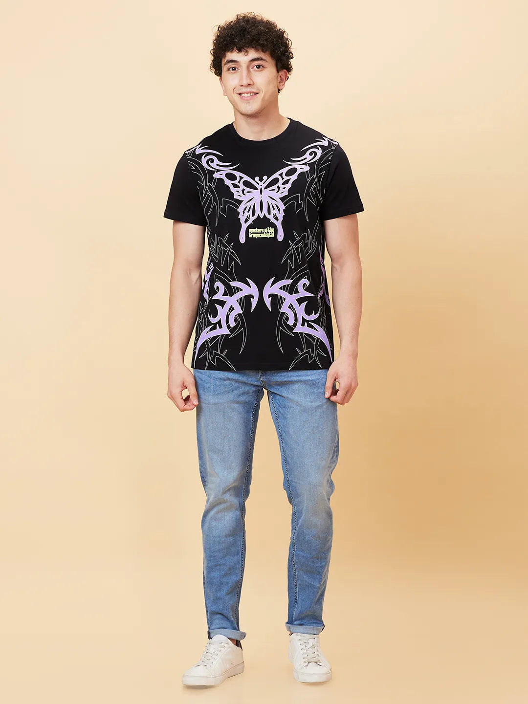 Jet Black Regular Fit Round Neck Men's T-Shirt by Being Human Clothing