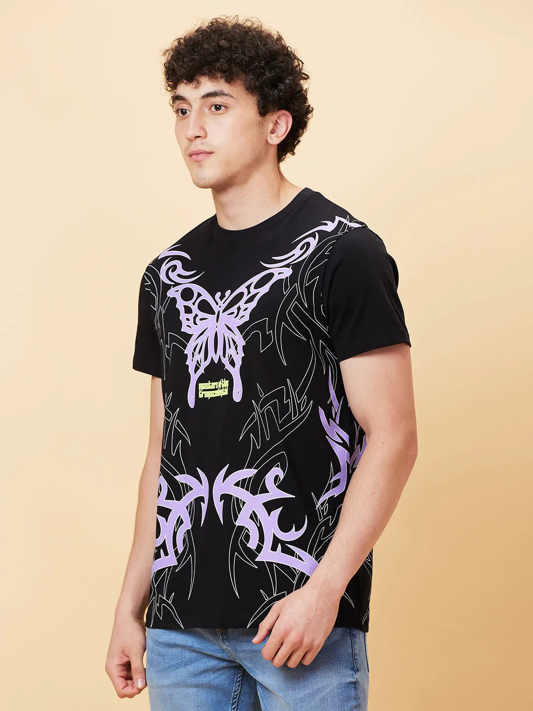 Jet Black Regular Fit Round Neck Men's T-Shirt by Being Human Clothing