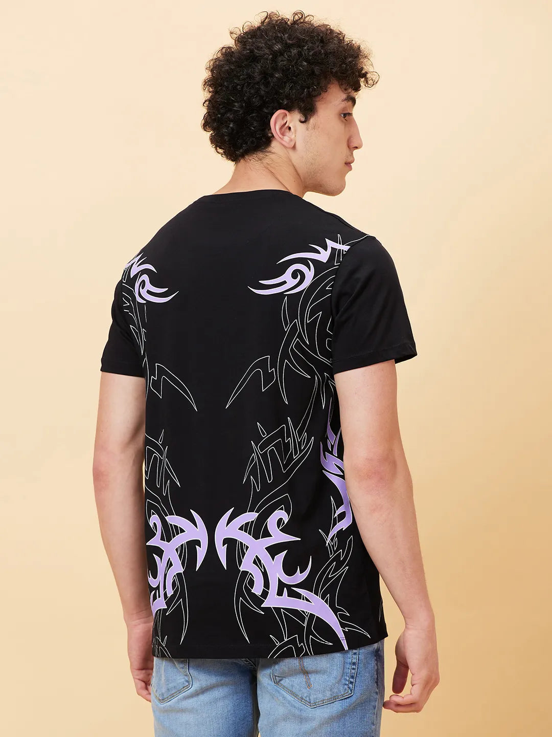 Jet Black Regular Fit Round Neck Men's T-Shirt by Being Human Clothing